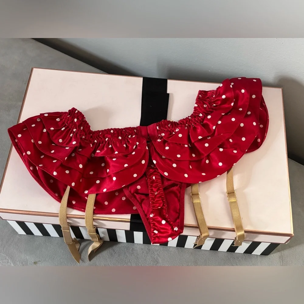 Elusive Red & White Polka Dot Lingerie Set Victoria's Secret Sexy Little Things - Picture 7 of 15